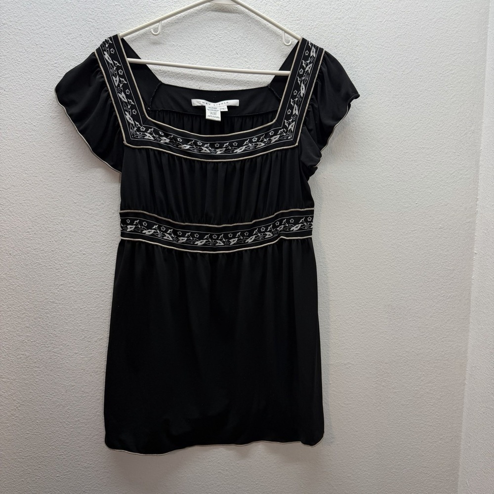 Max Studio Babydoll Top Y2K Empire Waist Flowy Blouse Sz L Square Neck Fairy